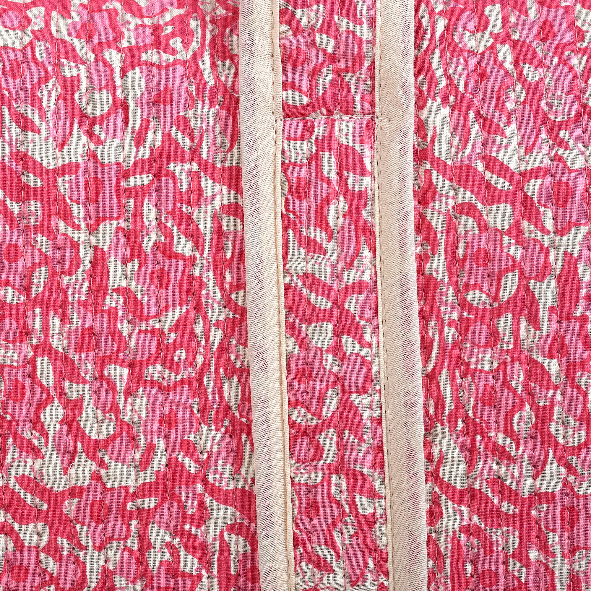 Quilted Fabric Abstract Floral Print Travel Duffel Bag - Pink & Cream