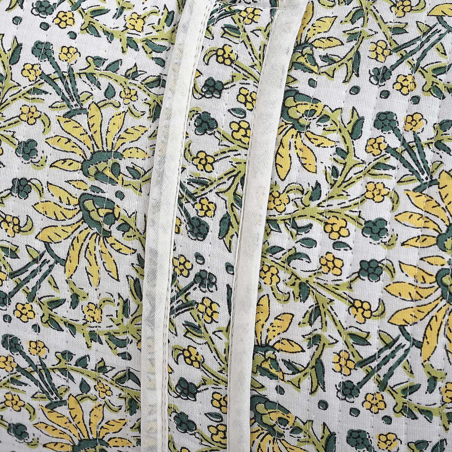 Quilted Fabric Floral Print Travel Duffel Bag - White, Yellow & Green