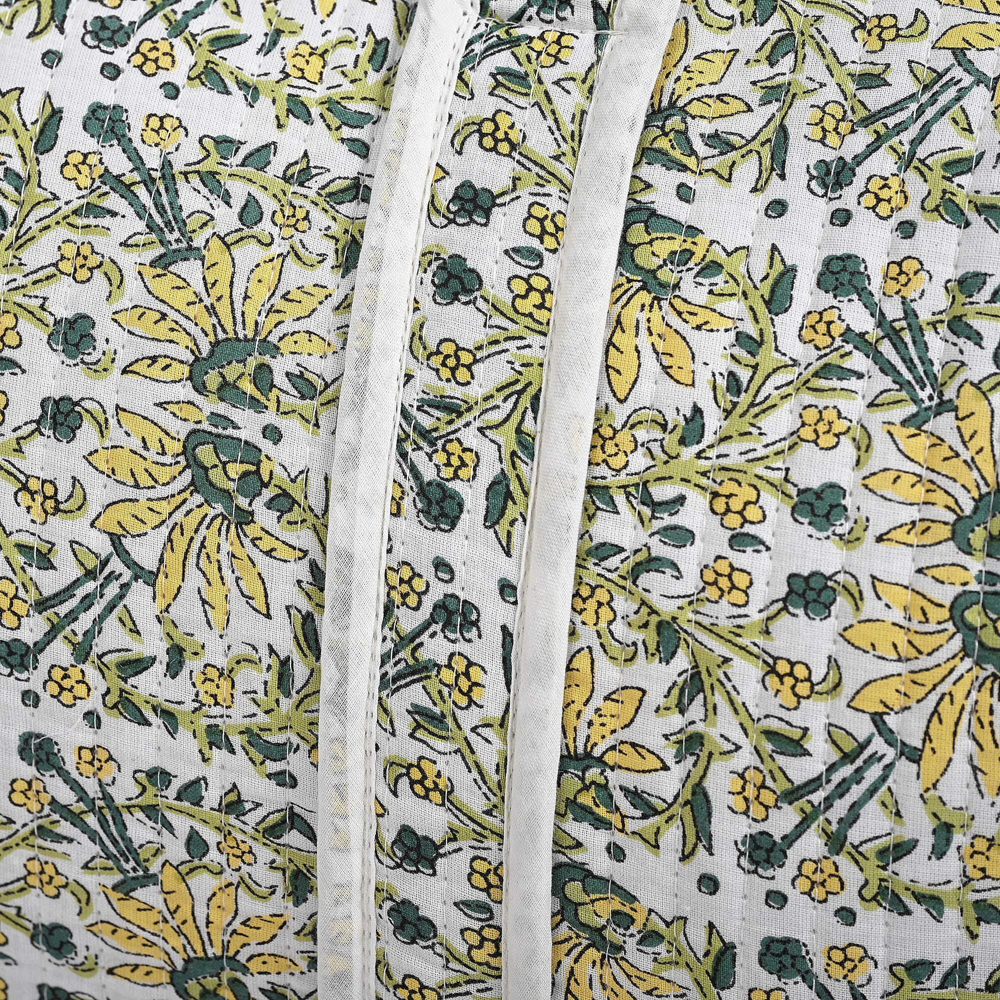 Quilted Fabric Floral Print Travel Duffel Bag - White, Yellow & Green