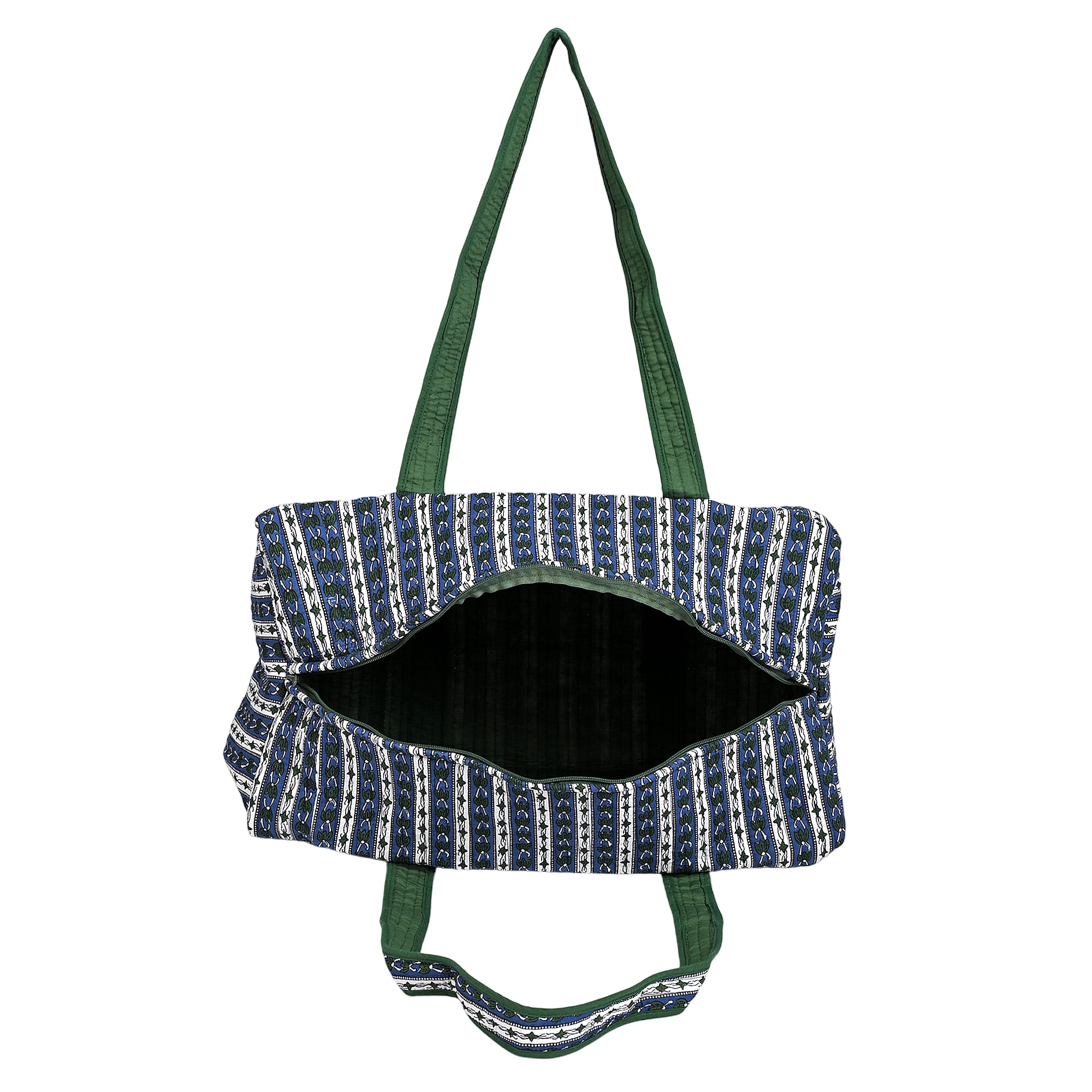 Quilted Stripe Print Travel Duffel Bag- White & Blue Quilted Stripe Print Travel Duffel Bag- White & Blue