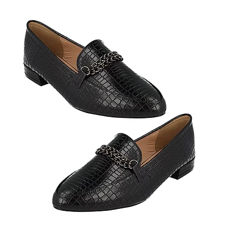 Spot On Ladies Croc Pattern Wide Fitting Loafers (Size 3) - Black
