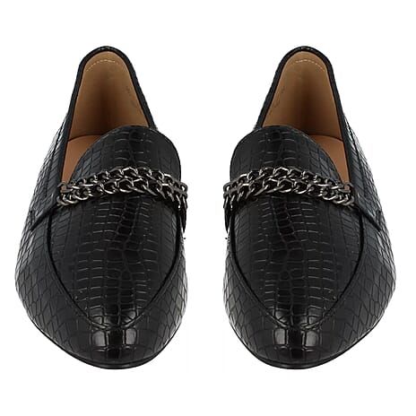 Spot On Ladies Croc Pattern Wide Fitting Loafers (Size 3) - Black