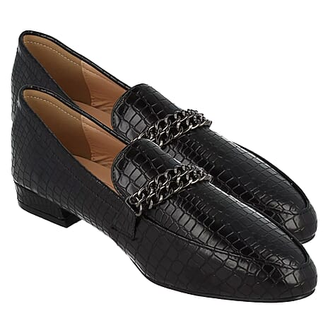 Spot On Ladies Croc Pattern Wide Fitting Loafers (Size 3) - Black