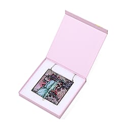 Alphonse Maria Mucha Glass Suncatcher - Square Pendant with Chain & Silver Frame - Multicolour