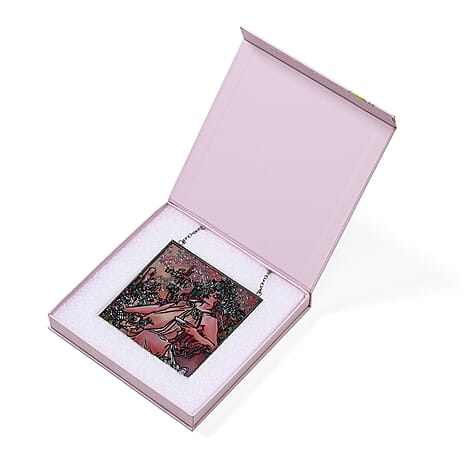 Alphonse Maria Mucha Glass Suncatcher - Square Pendant with Chain - Silver Frame - Muilti