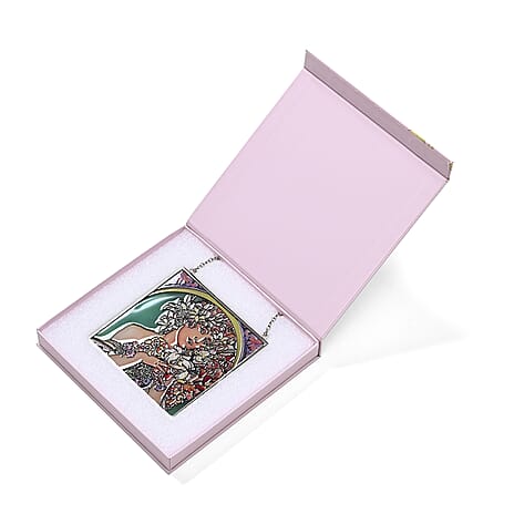 Alphonse Maria Mucha Glass Suncatcher - Square Pendant with Chain & Silver Frame - Multicolour