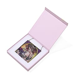 Alphonse Maria Mucha Glass Suncatcher - Square Pendant with Chain & Silver Frame - Multicolour