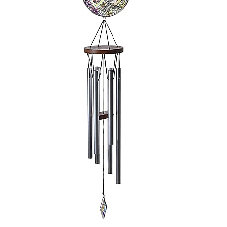 Butterfly, Birds - Floral Design Glass Suncatcher - Round Hanging Pendant with Chain - Wind Chime (11.4x60cm) - Butterfly