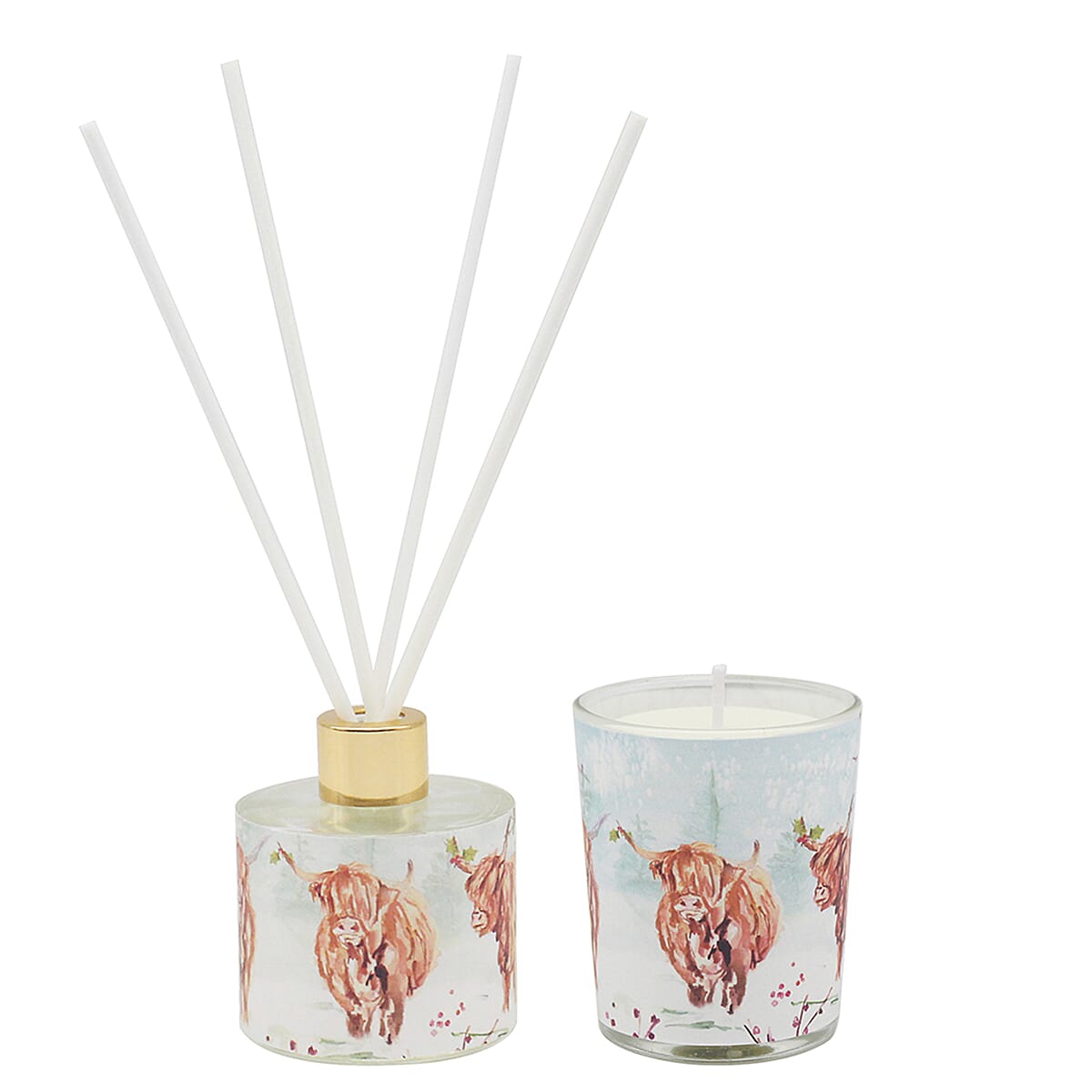 The Leonardo Collection Hand Poured Sparkling Christmas Candle & Diffuser Set - Highland Cows