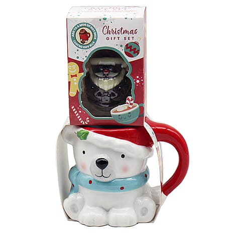 The Leonardo Collection Bear Mug & Choc Bomb Christmas Gift Set - White & Red