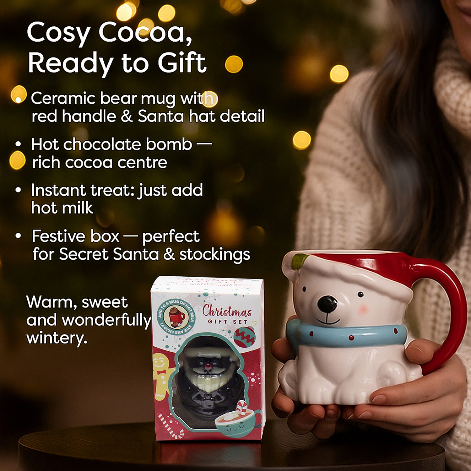 The Leonardo Collection Bear Mug & Choc Bomb Christmas Gift Set - White & Red