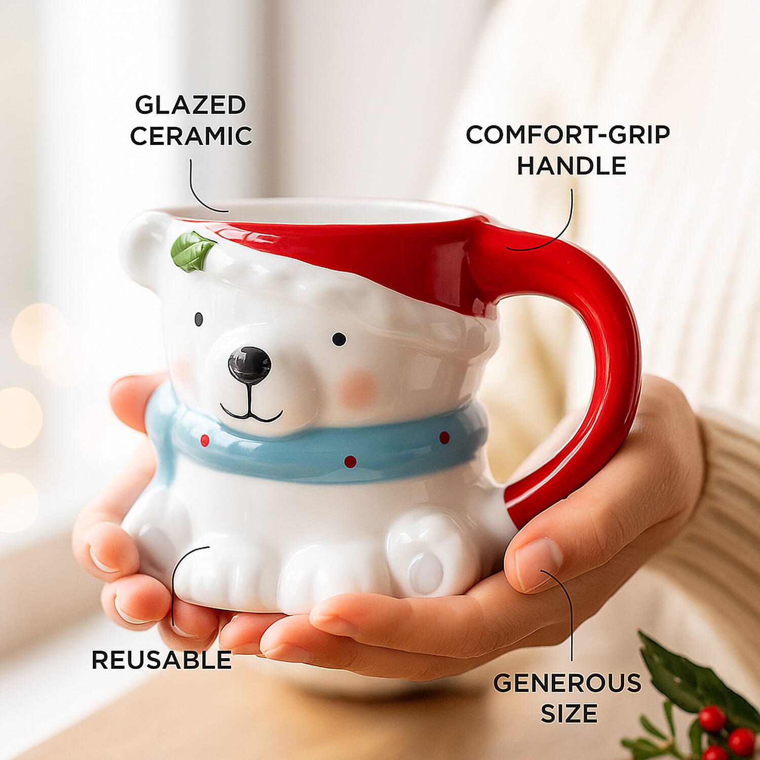 The Leonardo Collection Bear Mug & Choc Bomb Christmas Gift Set - White & Red