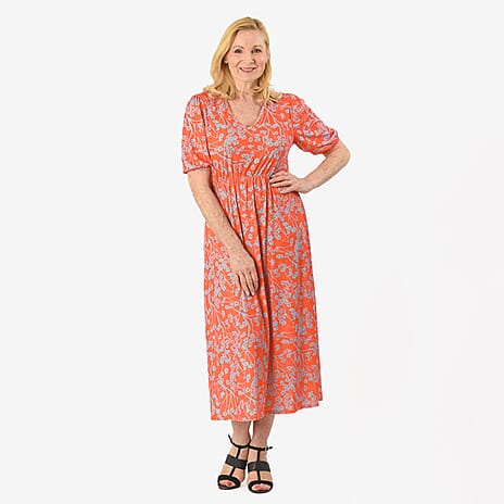 - Maisi Floral Printed Midi Dress (Size L) - Red