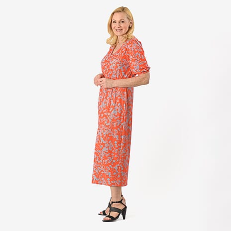 - Maisi Floral Printed Midi Dress (Size L) - Red