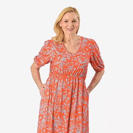 - Maisi Floral Printed Midi Dress (Size M) - Red