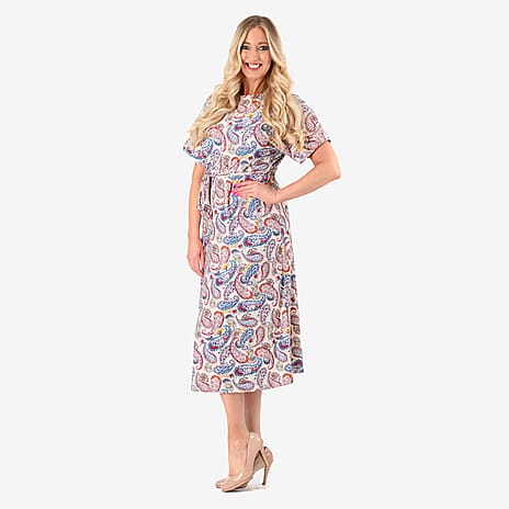 - Maisi Belted Printed Midi Dress (Size XL) - Beige
