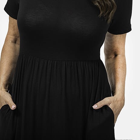 Emelia Womens Tiered Elastic Waist Casual Midi Dress with Pockets (Size L) - Black