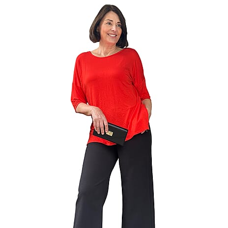 Emelia Two Way Dolman Sleeve Side Slit Top (Size L) - Orange