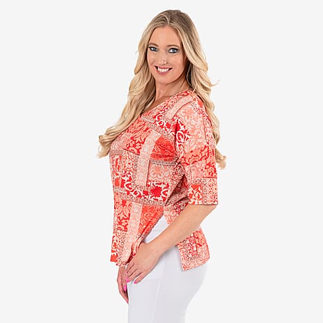 Emelia Knitted Top (Size - Large) - Orange Red