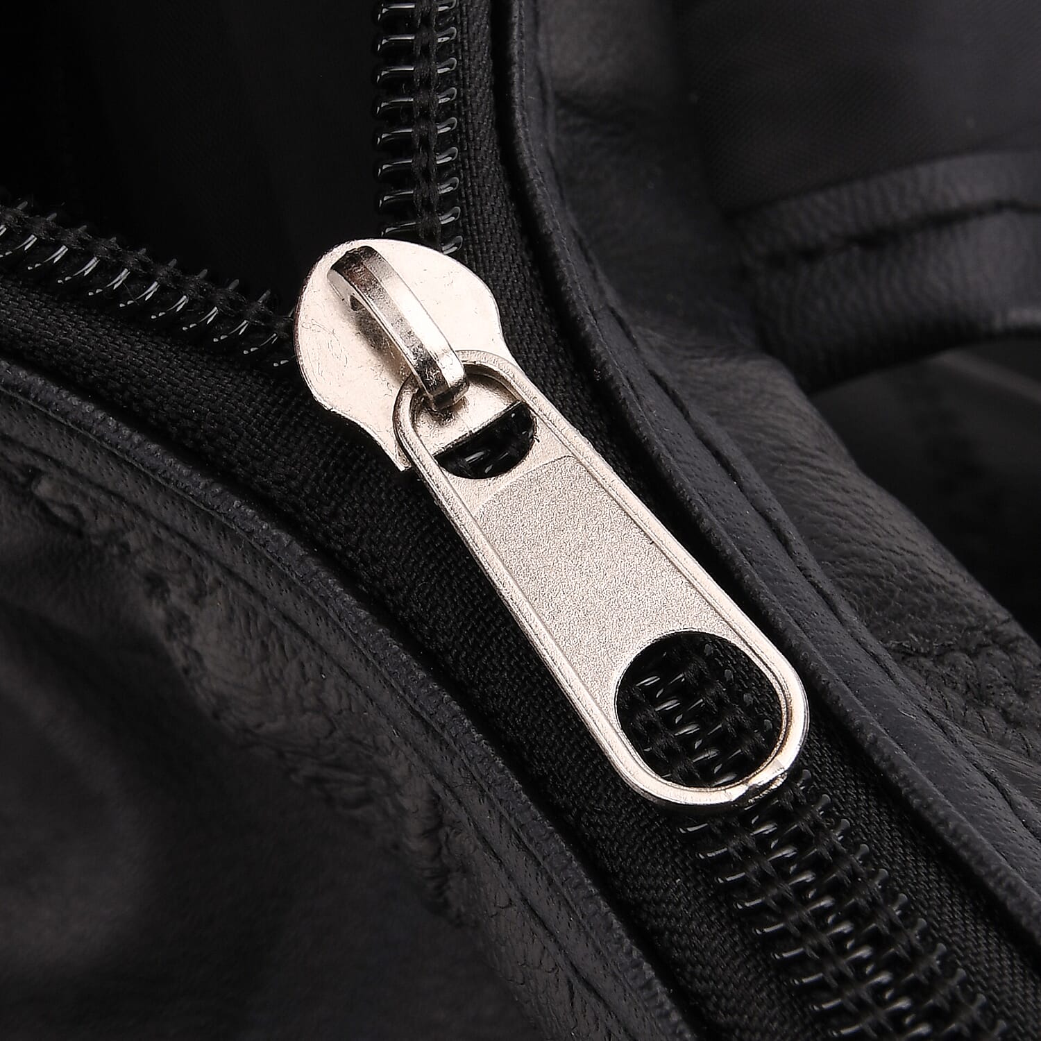 Genuine Leather Slouchy Shoulder Bag with Side Drawstring Pockets - Black