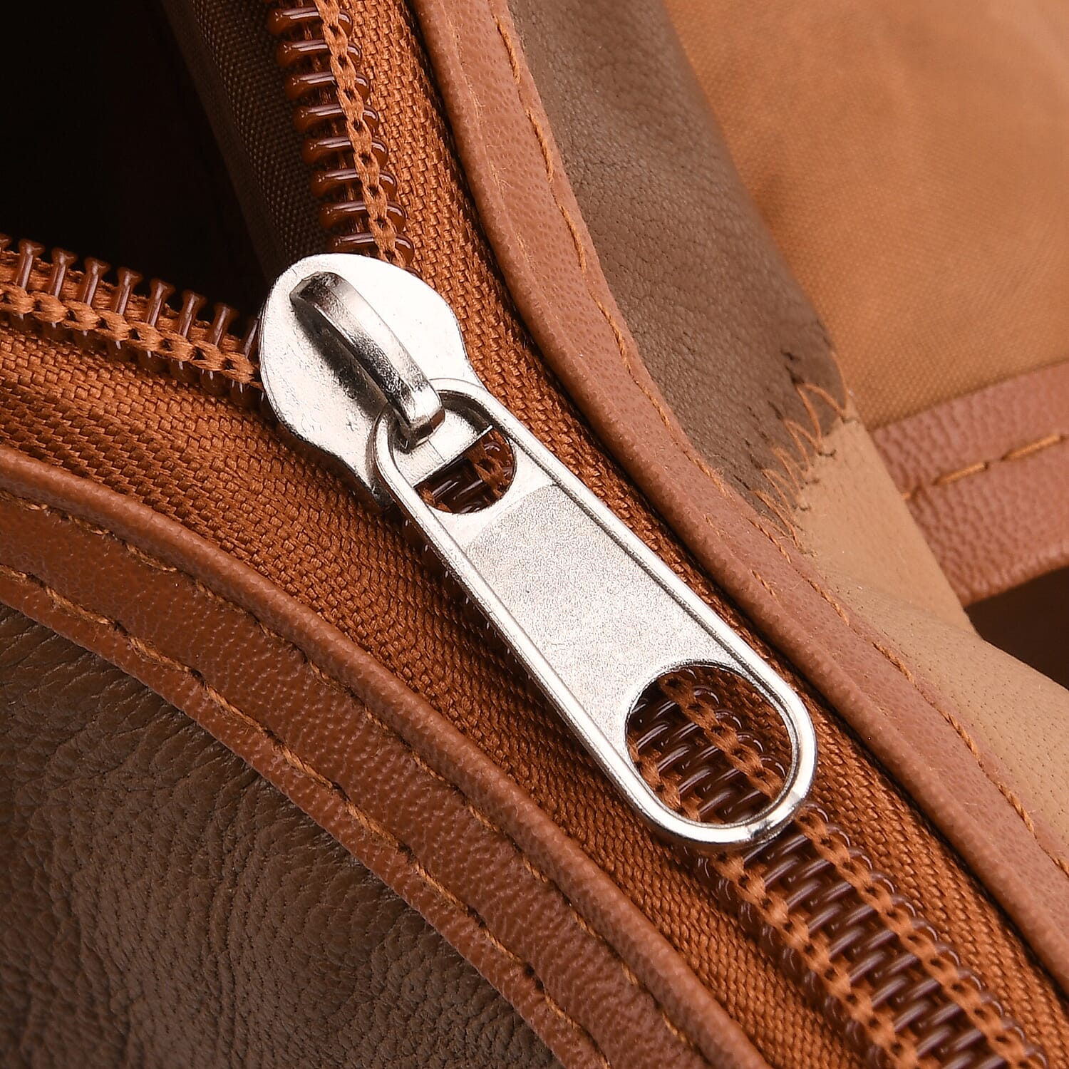 Genuine Leather Slouchy Shoulder Bag with Side Drawstring Pockets - Camel