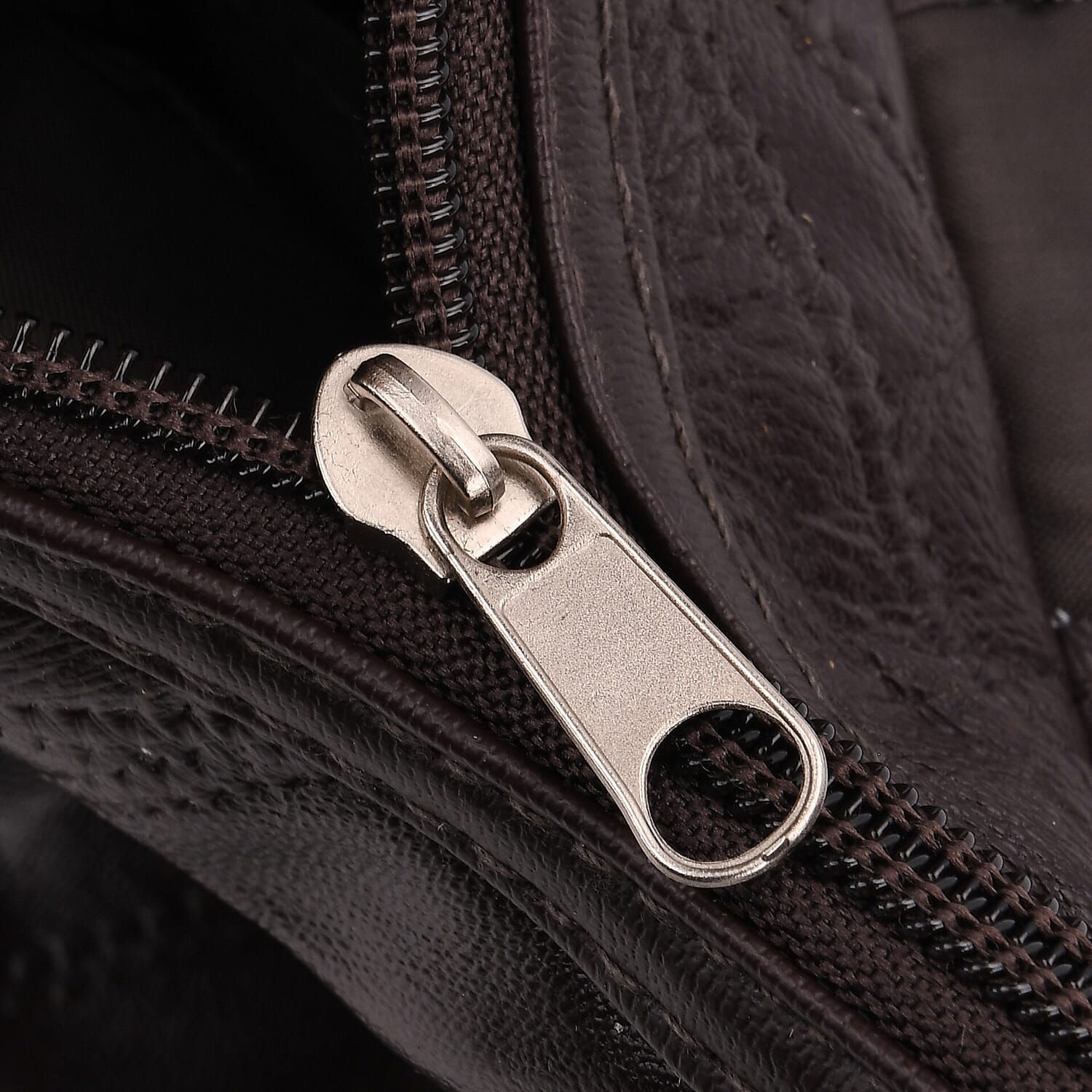 Genuine Leather Slouchy Shoulder Bag with Side Drawstring Pockets - Brown