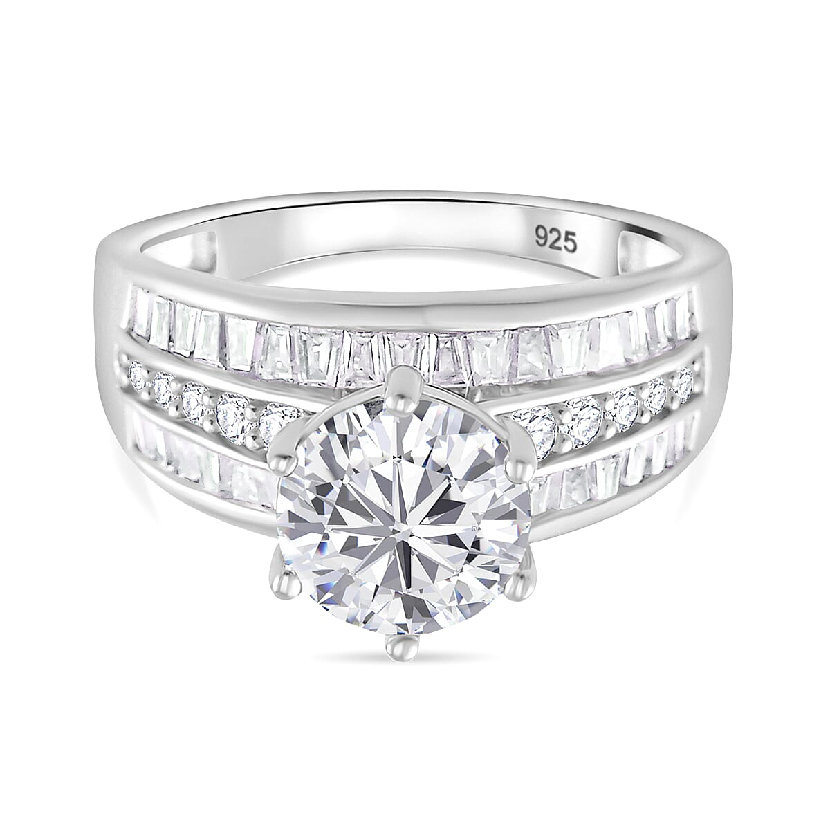 Moissanite Ring in Rhodium Overlay Sterling Silver 3.15 Ct