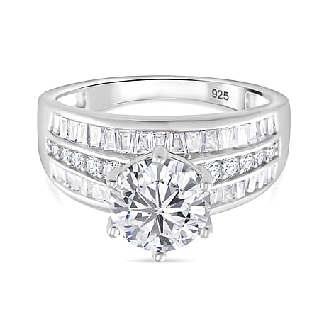 Moissanite Ring in Rhodium Overlay Sterling Silver 3.15 Ct