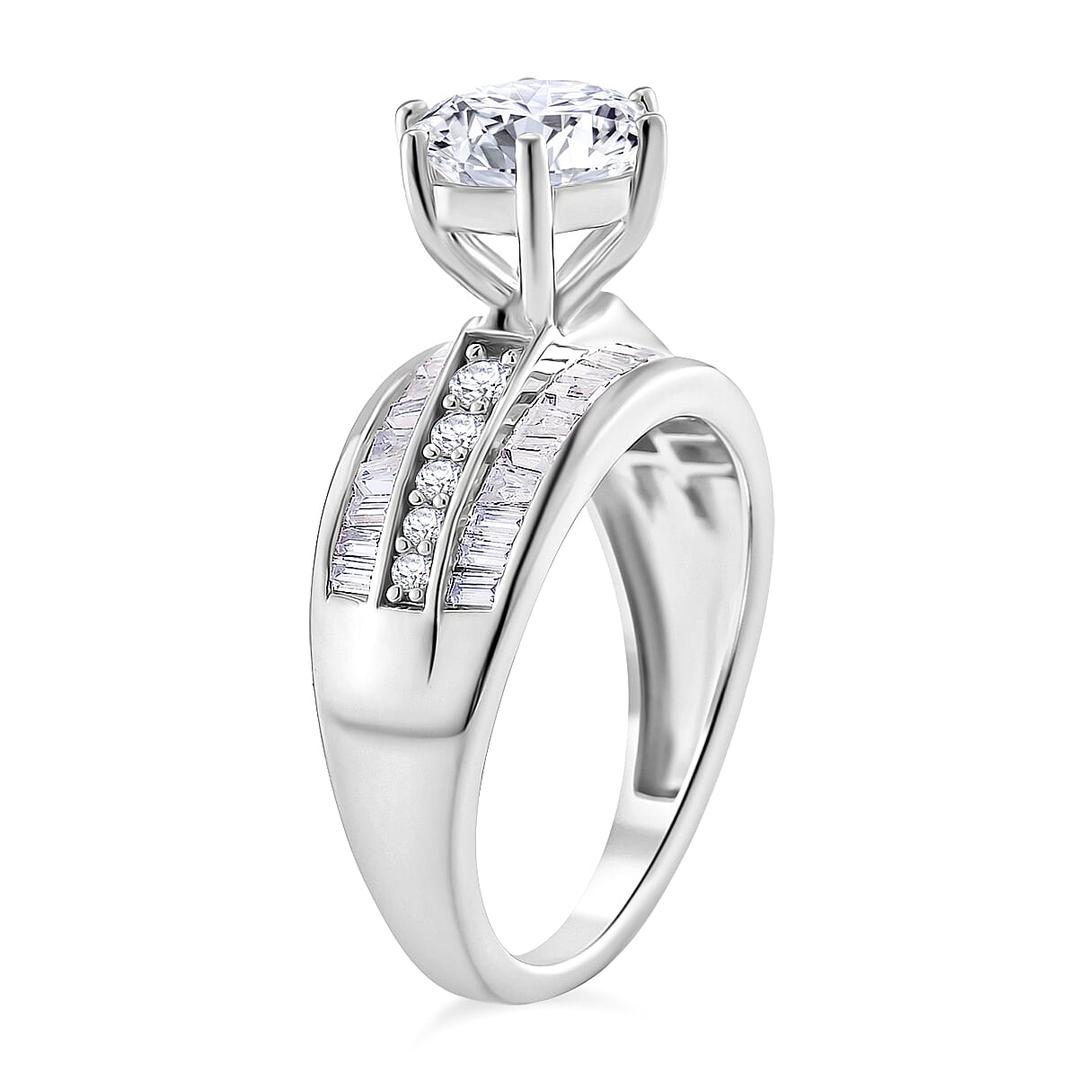 Moissanite Ring in Rhodium Overlay Sterling Silver 3.15 Ct