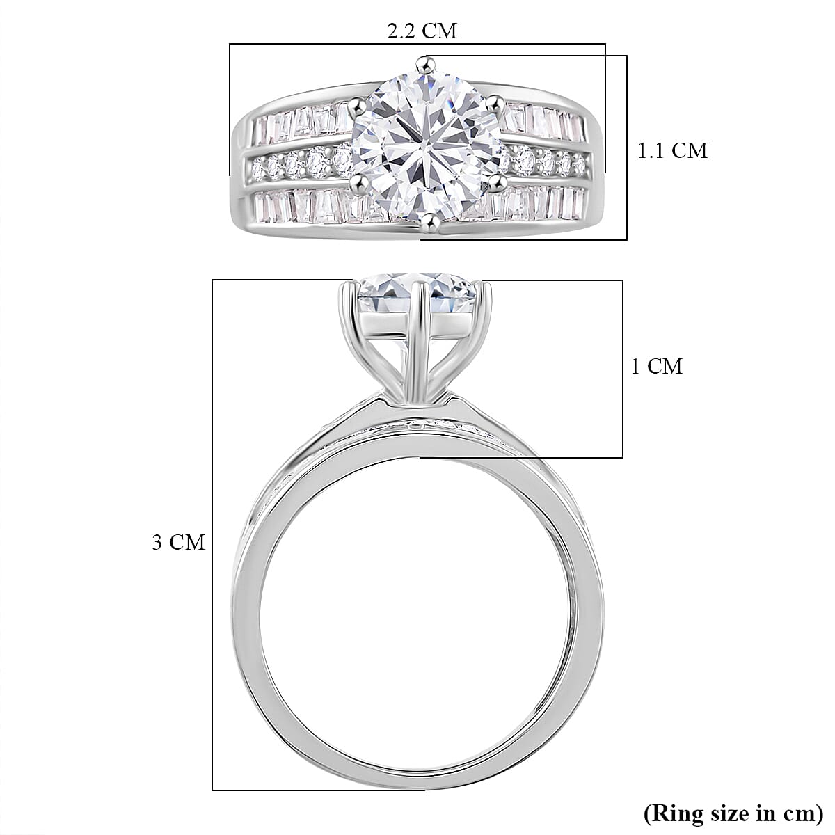 Moissanite Ring in Rhodium Overlay Sterling Silver 3.15 Ct
