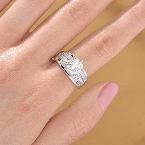 Moissanite Ring in Rhodium Overlay Sterling Silver 3.15 Ct