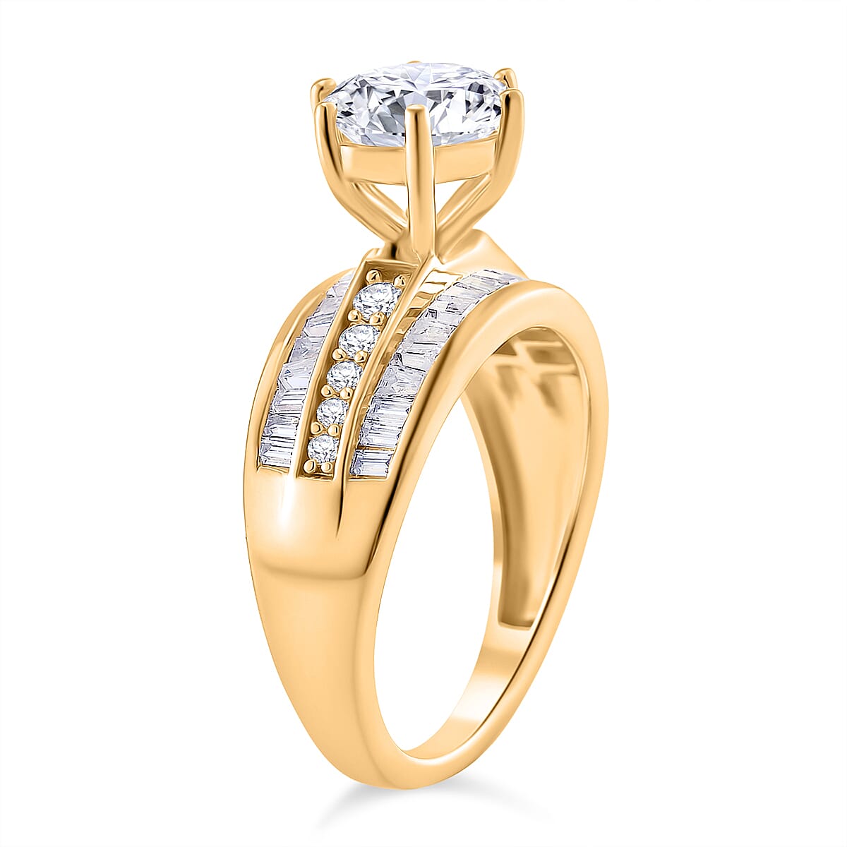 Moissanite Ring in 18K Vermeil Yellow Gold Plated Sterling Silver 3.15 Ct