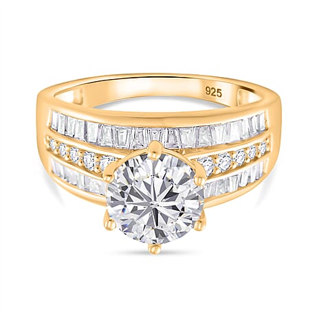 Moissanite Ring in 18K Vermeil Yellow Gold Plated Sterling Silver 3.15 Ct