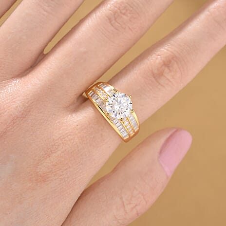 Moissanite Ring in 18K Vermeil Yellow Gold Plated Sterling Silver 3.15 Ct