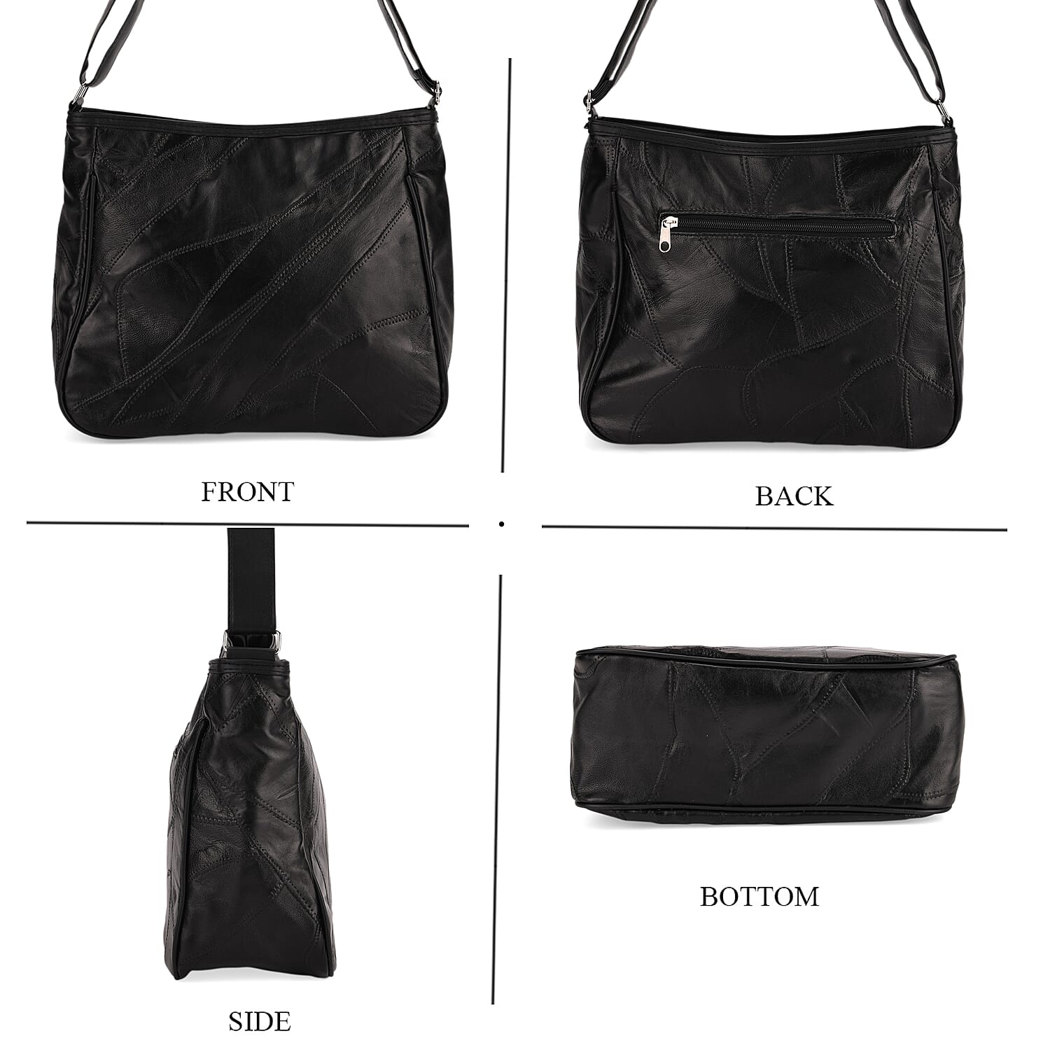 Patchwork Genuine Leather Crossbody Bag - Black