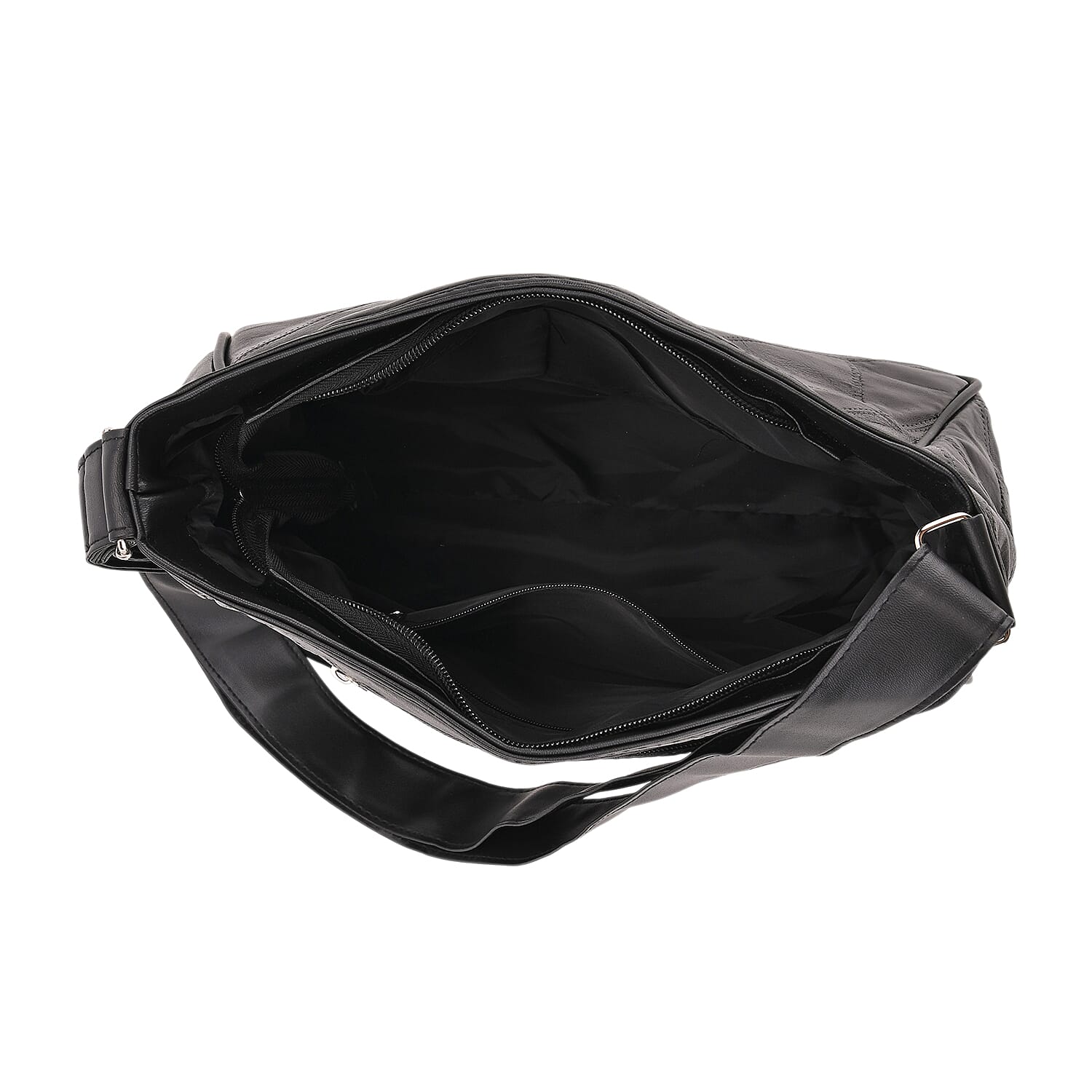 Patchwork Genuine Leather Crossbody Bag - Black