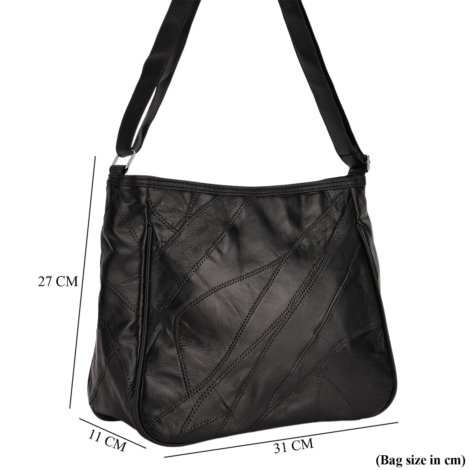 Patchwork Genuine Leather Crossbody Bag - Black