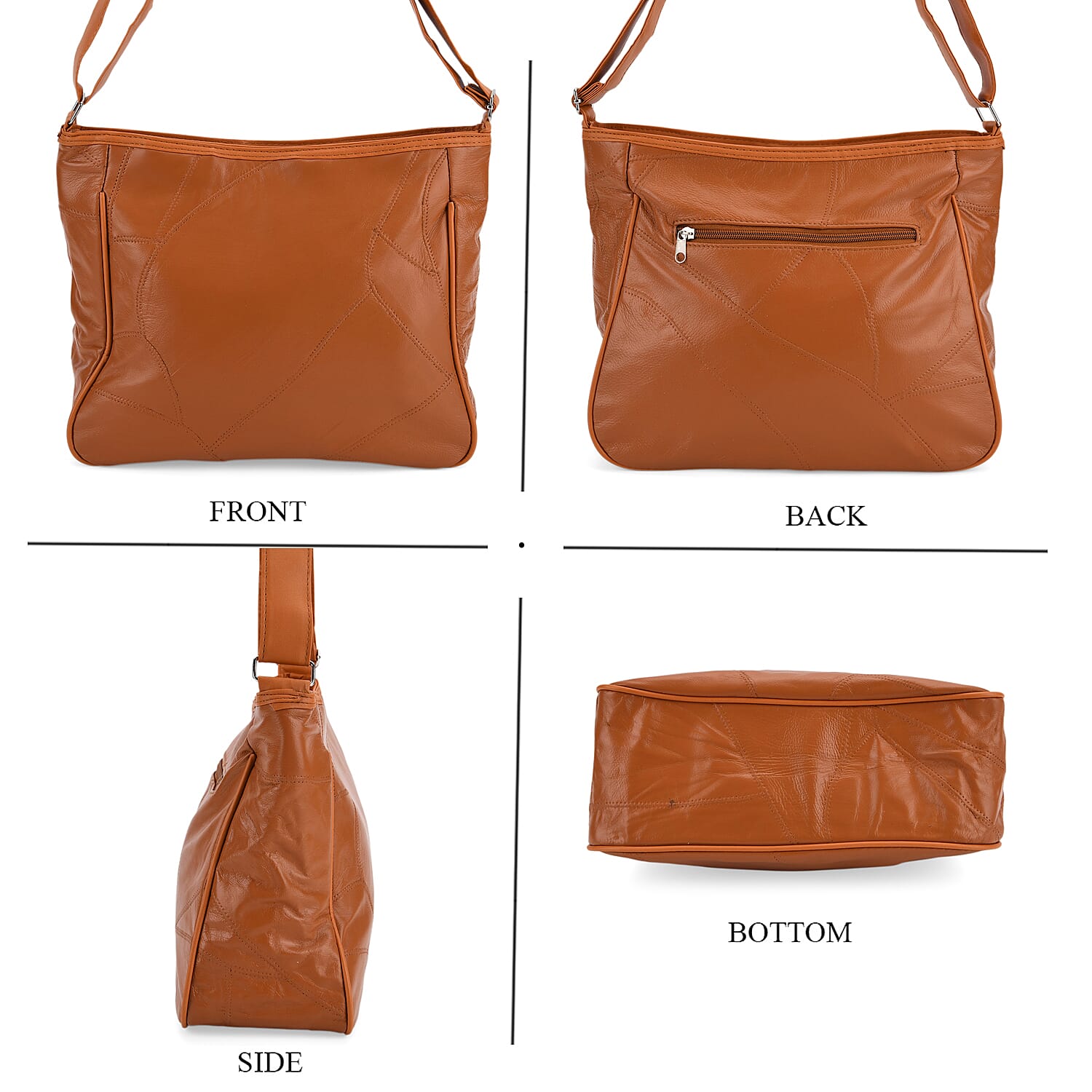 Patchwork Genuine Leather Crossbody Bag - Tan