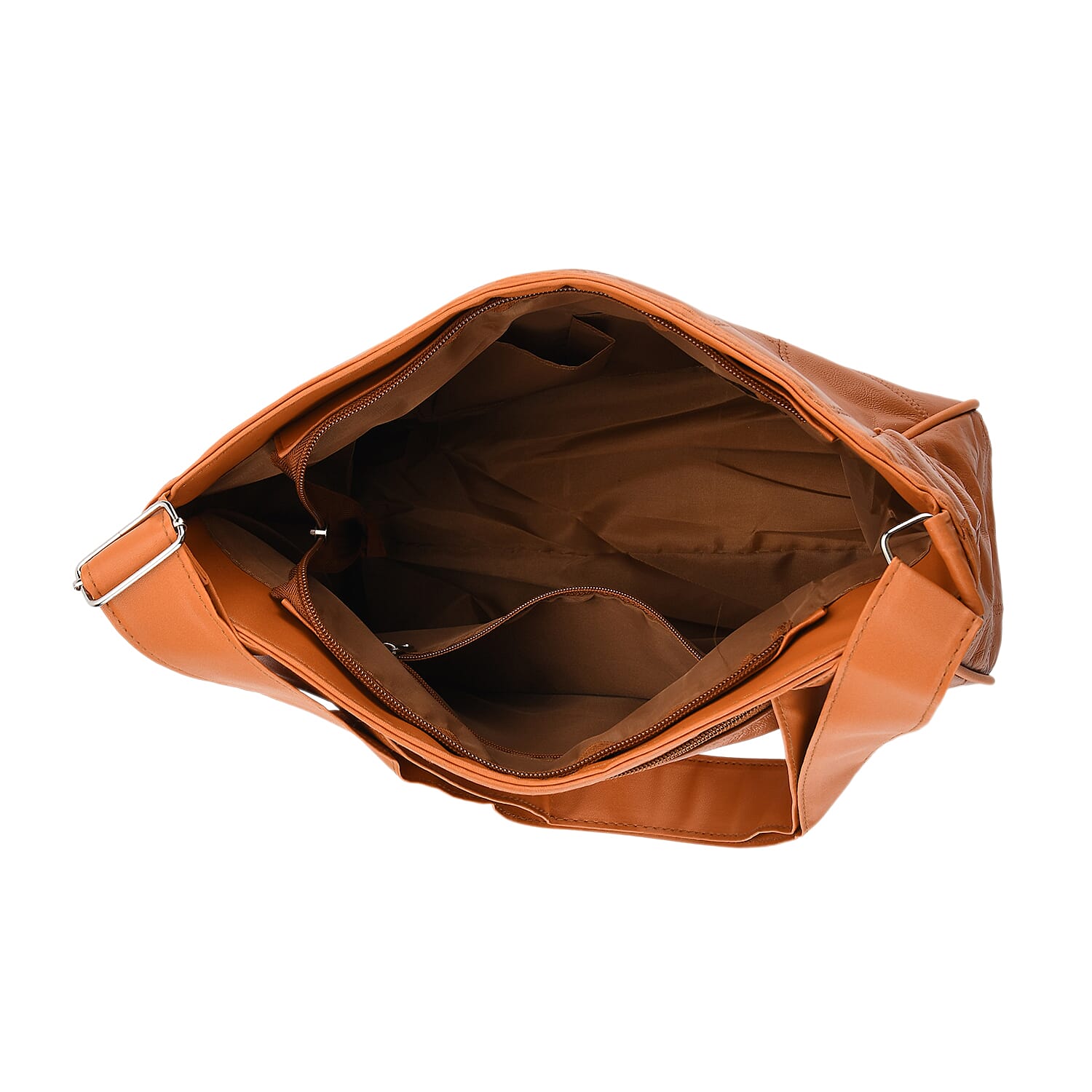 Patchwork Genuine Leather Crossbody Bag - Tan