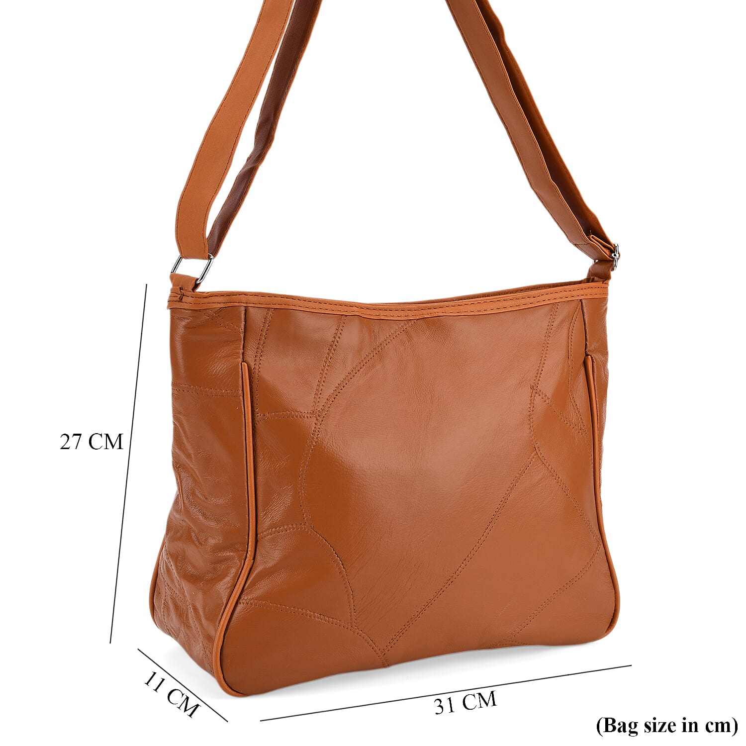 Patchwork Genuine Leather Crossbody Bag - Tan