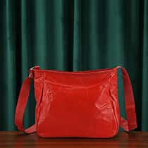 Patchwork Genuine Leather Crossbody Bag - Red