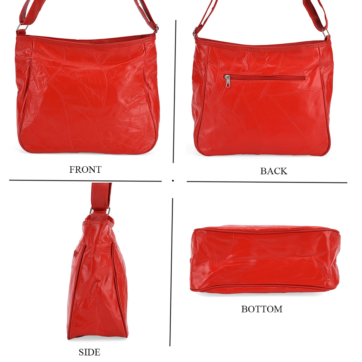 Patchwork Genuine Leather Crossbody Bag - Red