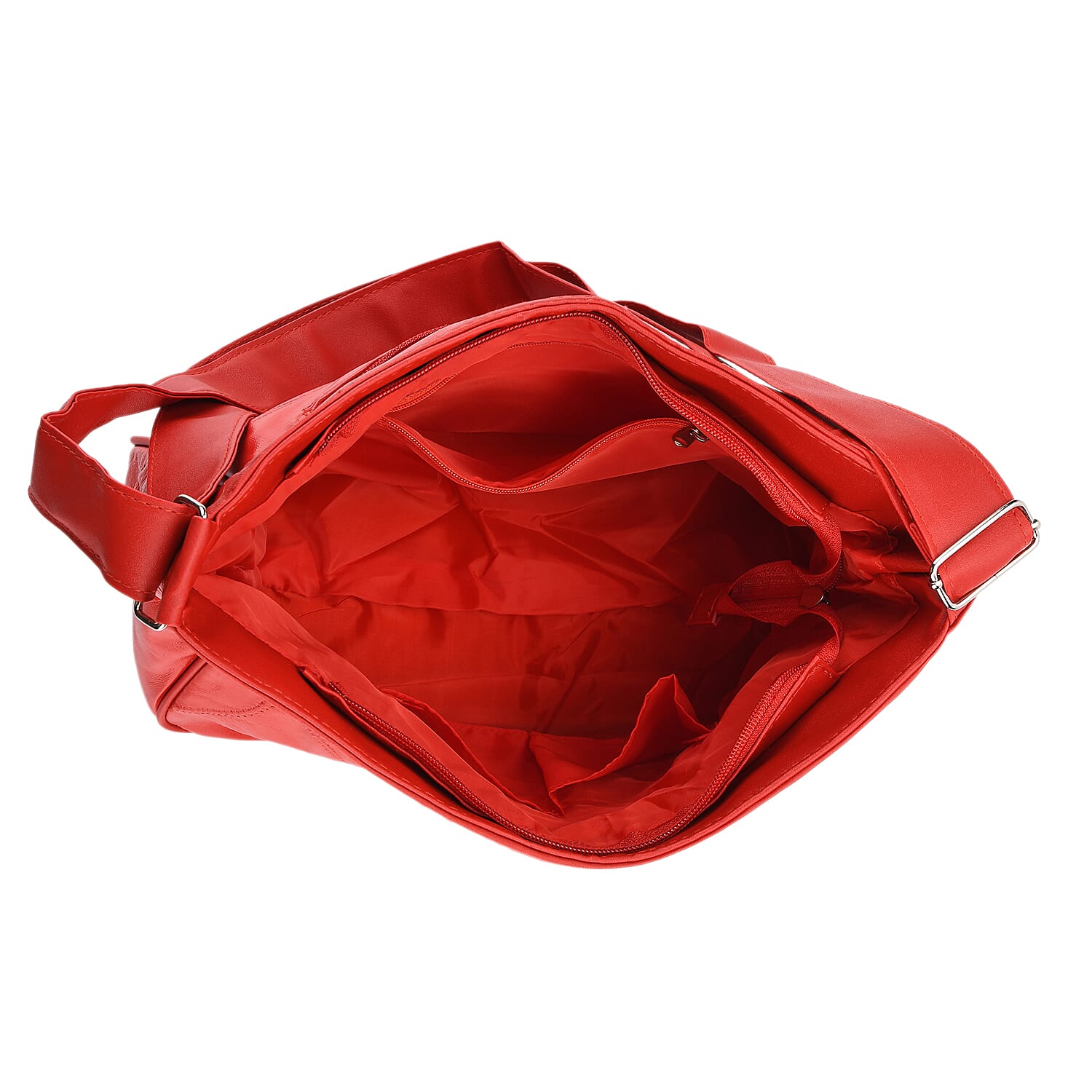 Patchwork Genuine Leather Crossbody Bag - Red