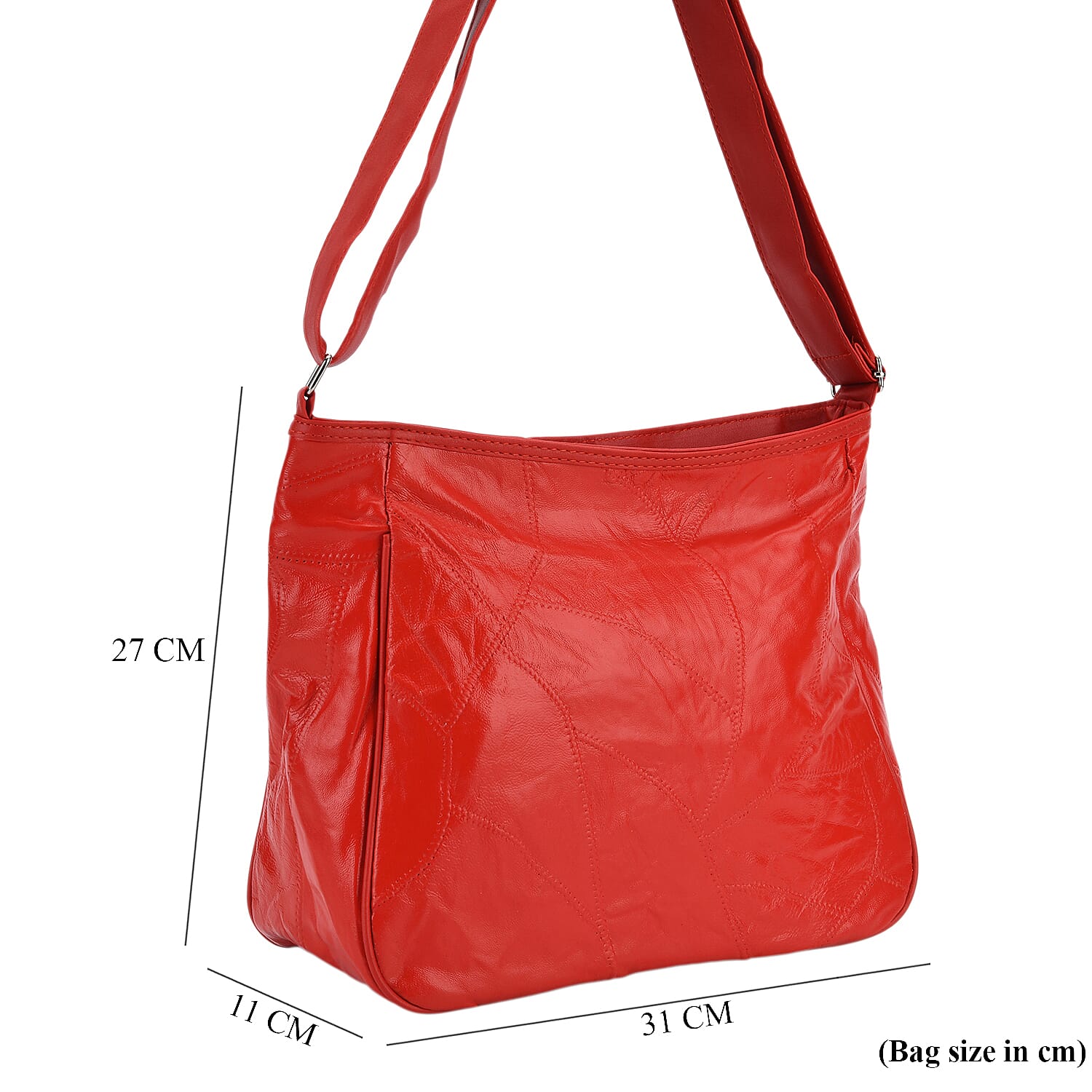 Patchwork Genuine Leather Crossbody Bag - Red