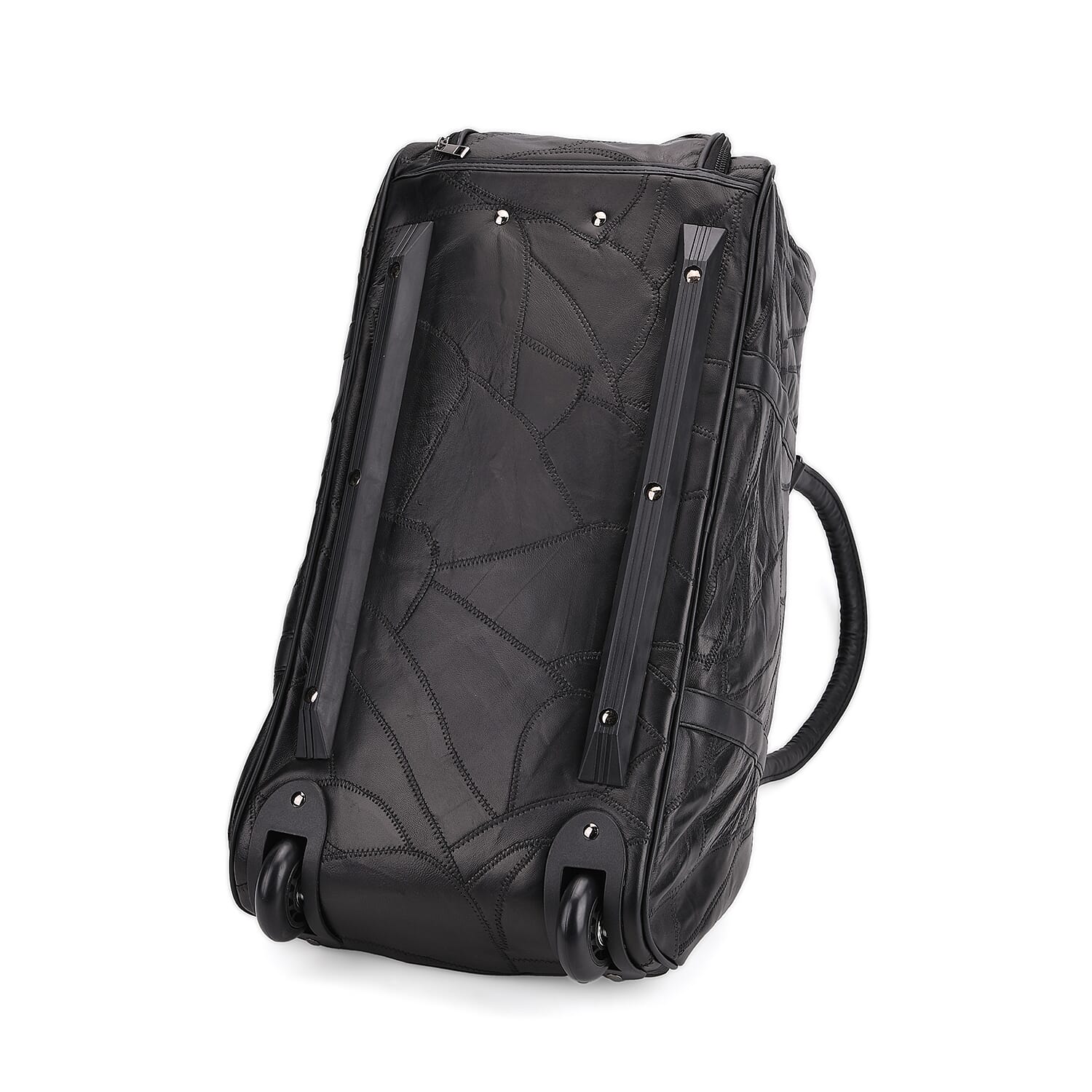 Patchwork Sheep Leather Travel Bag with Trolley - Black