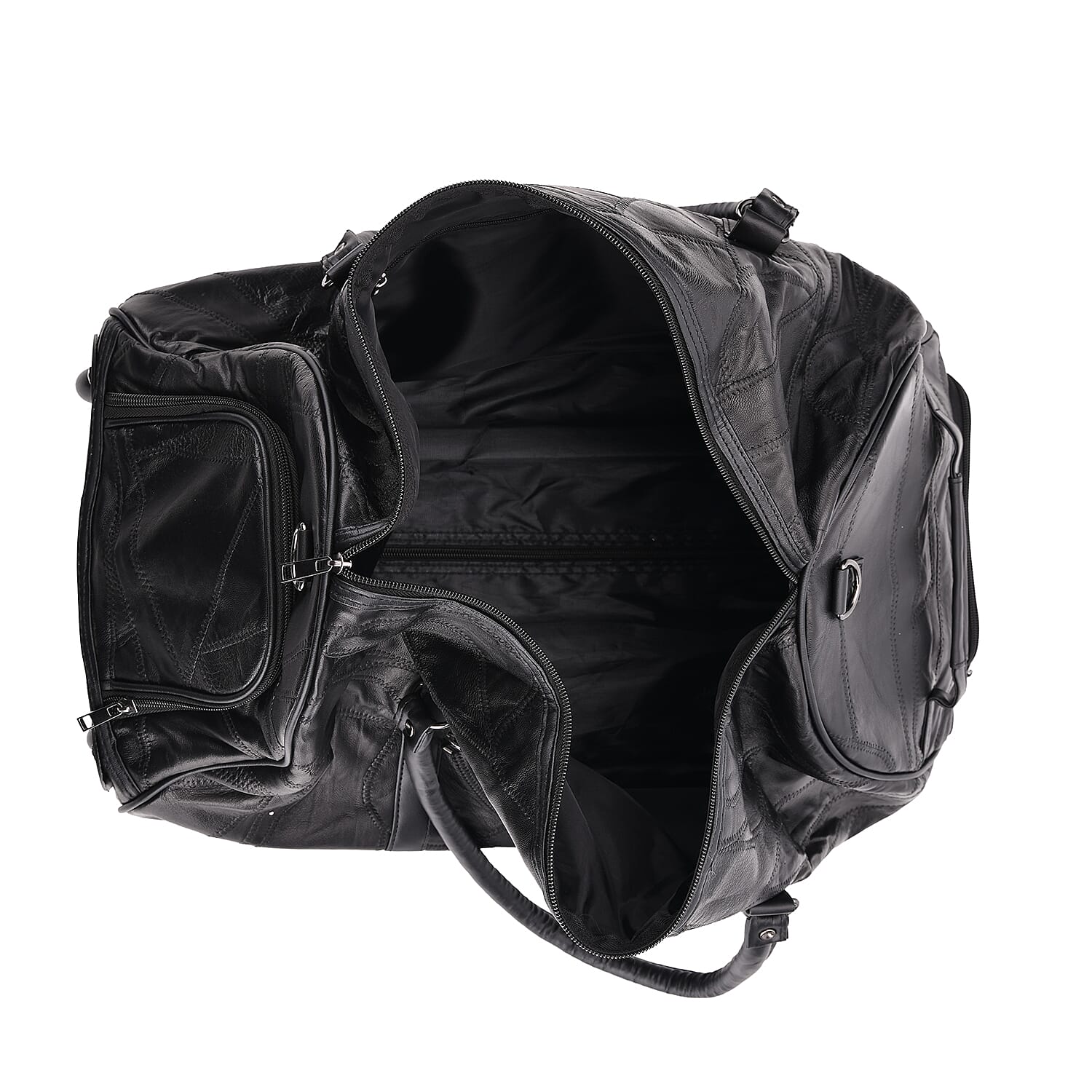 Patchwork Sheep Leather Travel Bag with Trolley - Black