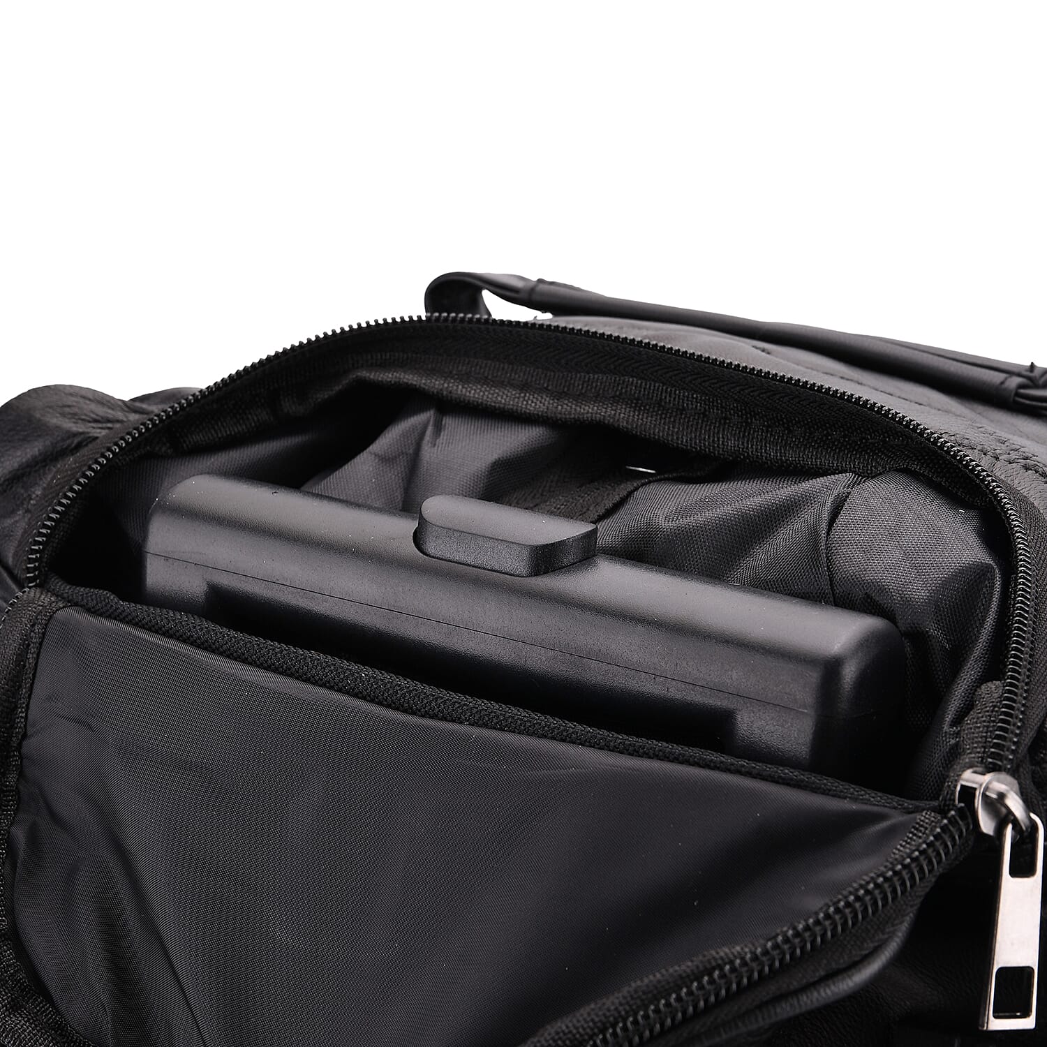 Patchwork Sheep Leather Travel Bag with Trolley - Black