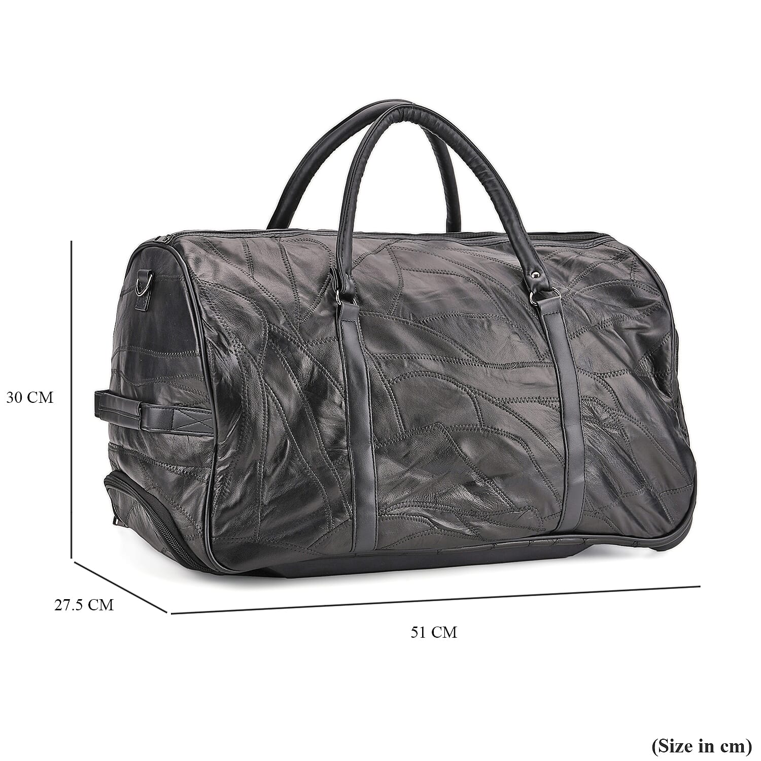 Patchwork Sheep Leather Travel Bag with Trolley - Black