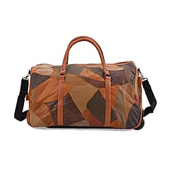 Patchwork Leather Travel Bag with Trolley - Brown