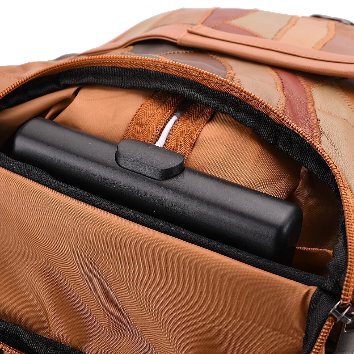 Patchwork Leather Colour Block Pattern Travel Bag with Trolley - Camel